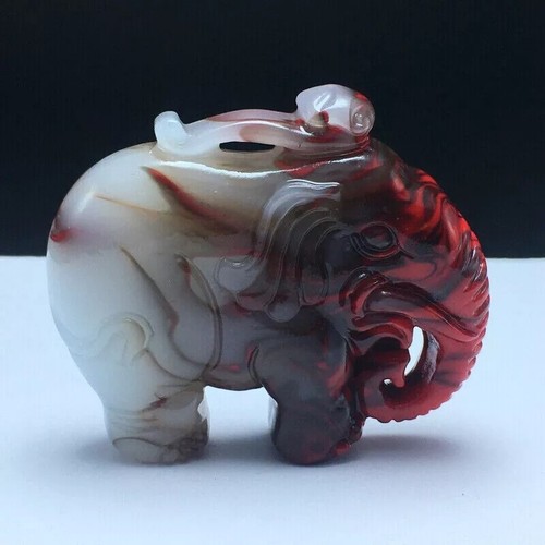 TOP Natural Color chalcedony Elephant Hand Carved quartz Crystal Healing1pcs - Picture 4 of 5