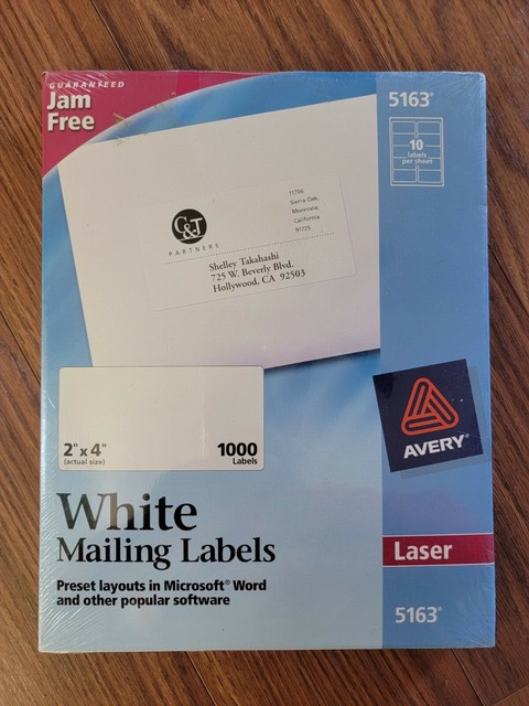 Avery 5163 2x4 TrueBlock White Labels 1200 Count - 120 Sheets ...