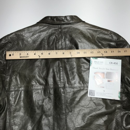 Banana Republic Genuine Leather Olive Oversize Button Front Classic Jacket Sz 14 - Picture 13 of 15
