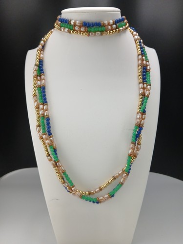 Sandra David Vintage gold tone 3 strands faux gemstone beads 32 in necklace