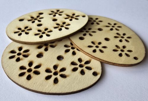 10 or 20 Wooden FLOWER EASTER EGG Wood Craft Card Making Hanging Decoration - Picture 5 of 10