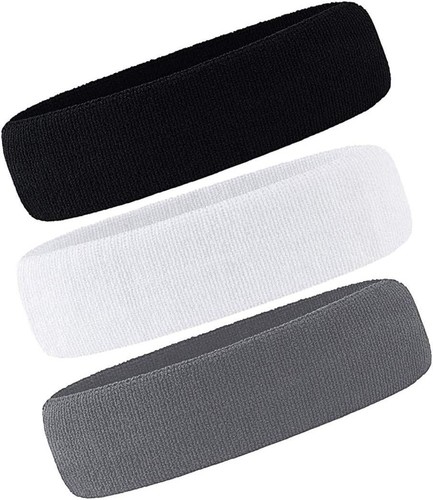 3 Pack Men & Women Sweatband Headband Terry Cloth Moisture Wicking for Sports Te