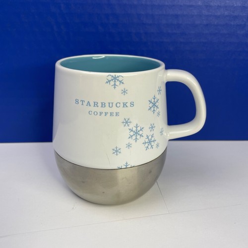 2007 Starbucks Stainless Steel Bottom Snowflake Coffee Mug 14 oz Christmas Blue - Picture 2 of 7