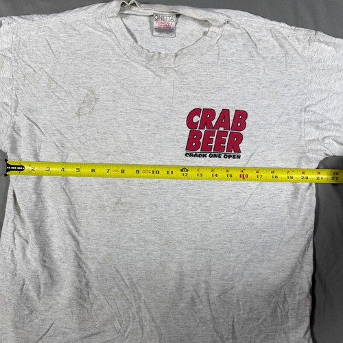 Oneita Power T-Shirt Mens Large Gray Crab Beer Bay Water Maryland Crack One Open - Picture 3 of 14