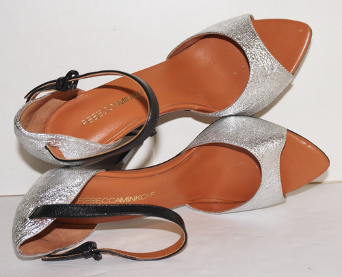 REBECCA MINKOFF Silver & Black Leather High Heel Sandals US 8.5 - Picture 9 of 11