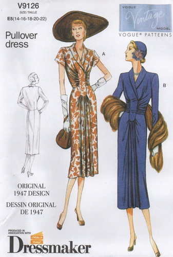 Vestido Vogue Costura Patrón 9126 Vintage Años 40 con Panel Frontal y Pliegues Talla 14-22 - Imagen 4 de 13