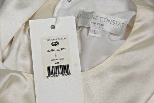 $795 NEW Caroline Constas Fluted stretch SILK Satin Gown MONIQUE Dress White L - Picture 13 of 13