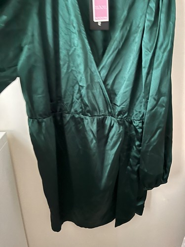 PLT Plus Dress Size 30 New Emerald Green Satin Wrap Long Sleeve Party Occasion - Picture 6 of 20