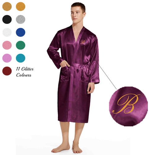 UK Personalized Mens Satin Silk Pajamas Kimono Robe Dressing Gown Pjs Loungewear - Picture 43 of 46