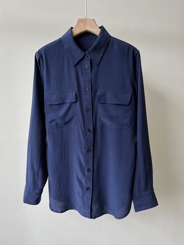 Women French 100% Real Silk Long Sleeve Office Ladies Button Up Shirt Pocket Top - Bild 14 von 33