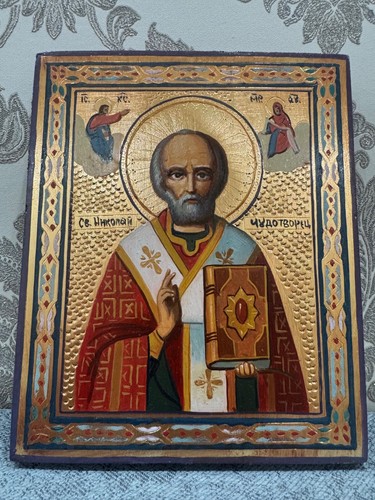 Nikolaus der Wundertäter Orthodoxe Ikone handbemalt Holz 22x18cm - 2025 - Bild 5 von 9