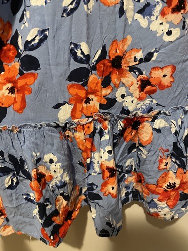 Band of Gypsies Blue Floral Maxi Smocked Sleeveless Pocket Belted Dress Sz M - Picture 4 of 12