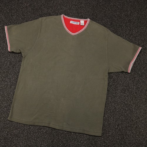 VTG Y2K V-neck T-shirt Boxy Heavy Weighted Large Gray Ringer 90’s Mall Core - Picture 2 of 8