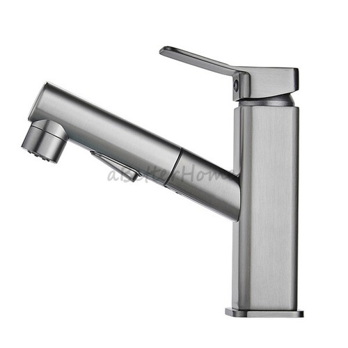 Gray Pull Out Bathroom Wash Basin Mixer Tap Single Handle Sink Shower Faucets - Picture 1 of 13