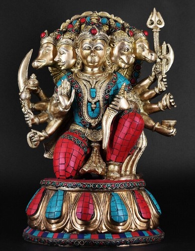 Whitewhale Large Unique Five Face Panchmukhi Hanuman Brass Statue Idol Figure - Picture 2 of 6