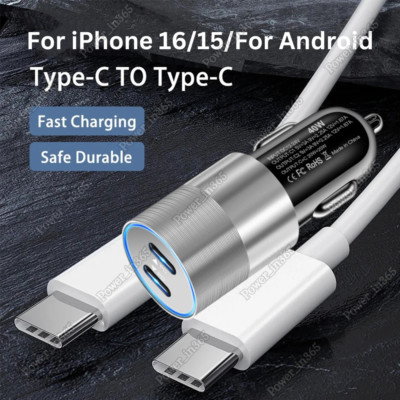 Dual USB C PD Fast 40W Car Charger Adapter Cord For iPhone 16 15 Pro Max Android