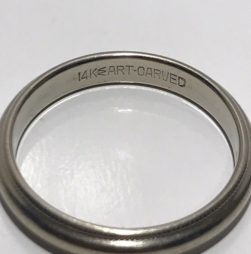 Vintage Men 14K White Gold Art Carved Milgrain Wedding Band Size 11.75 ~ 4.20mm - Picture 8 of 11
