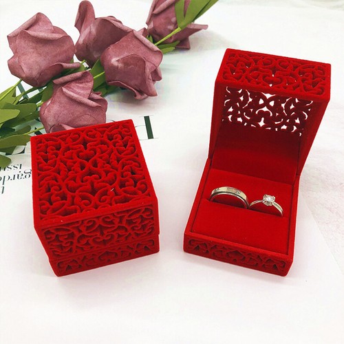 Anillo de Terciopelo Rojo Hueco Caja Pareja Doble Anillo Caja Portador Para Boda Regalo Favor - Imagen 7 de 8