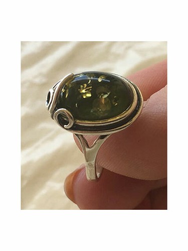 ANELLO FATTO A MANO VERDE BALTICO BUTTERSCOTCH o MIELE AMBRA & ARGENTO STERLING - Foto 16 di 29