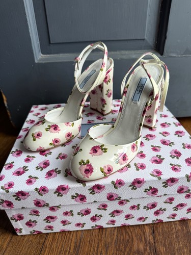 NWB Prada Floral Women's Heels (Size 37.5/fits like women’s size 7) - Picture 3 of 8