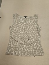 Ann Taylor Blouse Womens XS White Gray Floral Stretch Wrap Tie  Sleevless