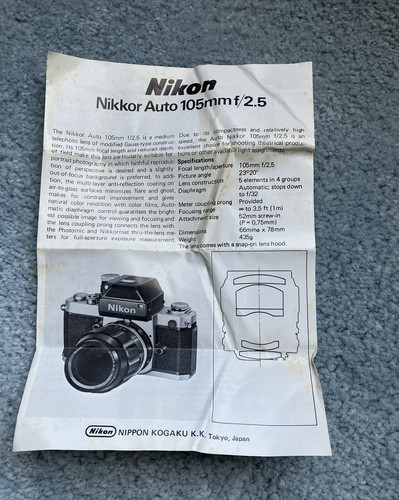 NIKON plastic LENS CASE Bubble with Box & manual for Nikkor auto 105mm f/ 2.5 - Picture 4 of 6
