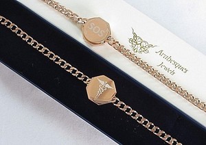 sos talisman bangle alert waterproof bracelet stainless medical rose steel gold