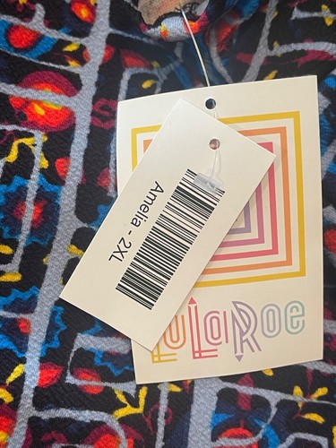LuLaRoe Amelia Dress Plus Sz 2XL Fit & Flare Pockets Abstract A-Line Box Pleats - Picture 6 of 7
