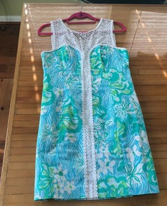 Lilly-Pulitzer-Sofia-Lace-Shift-Dress-Lagoon-Green-Wave-Rider-size-6