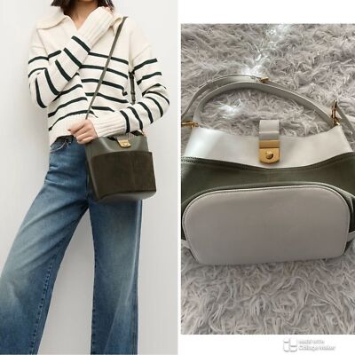 RRP US$548 NEW Veronica Beard Small Suede Crest Lock Bucket Bag