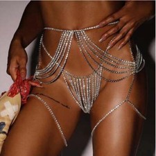 Women Tassels Rhinestone Waist Chain Thong Waist Chain Body Jewelry Thigh Bikini