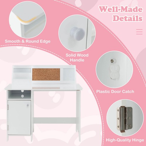 Kids Study Desk w/ Chair Children Table & Chair Set w/ Whiteboard White - Picture 5 of 10
