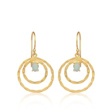 Yellow Gold Plated 925 Silver Aqua Chalcedony Gemstone Dangle Earrings