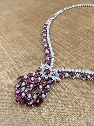 Vintage Ruby and Diamond Necklace in 18k White Gold - HM2491N - Picture 7 of 11