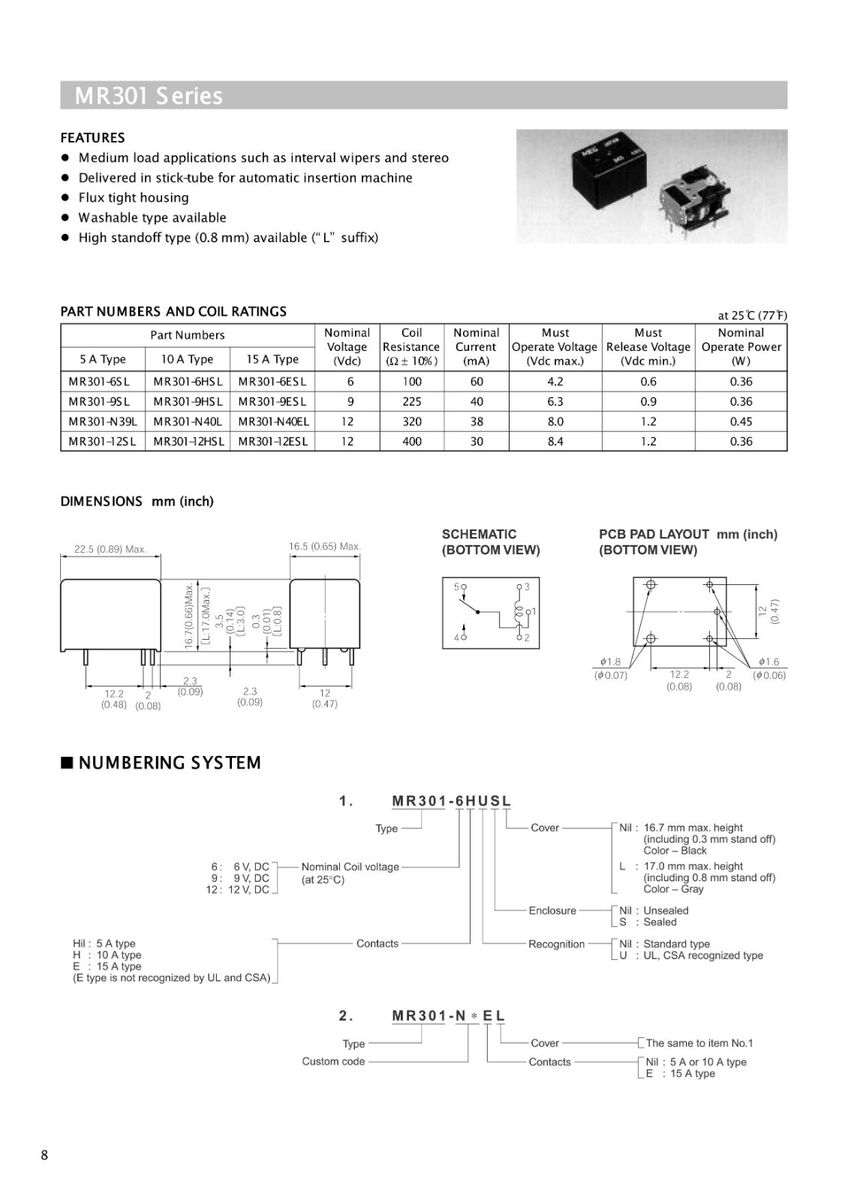 NEC 12V 10A Automotive Relay MR301-12HSL MR 301 SPDT 12VDC NEC 12V 10A Automotive Relay MR301-12HSL MR 301 SPDT 12VDC
