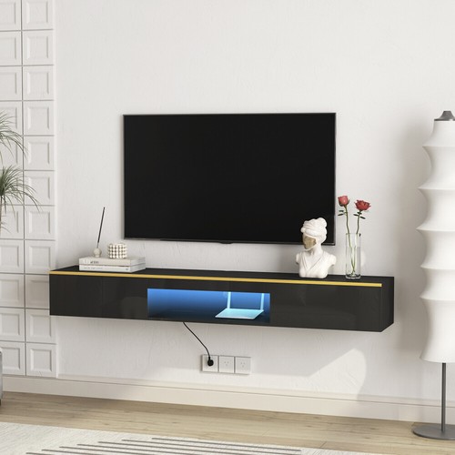 Floating TV Stand Wall Mounted w 16 Color LEDs 69" TV Stand Floating TV Cabinet - Picture 7 of 11