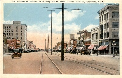 Glendale California Brand Boulevard Shops Early Autos Vintage Postcard
