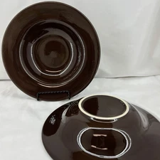 Set Of 2 Pottery Barn Sausalito Chocolate Brown Wide Rimmed Soup Pasta Bowl 10"