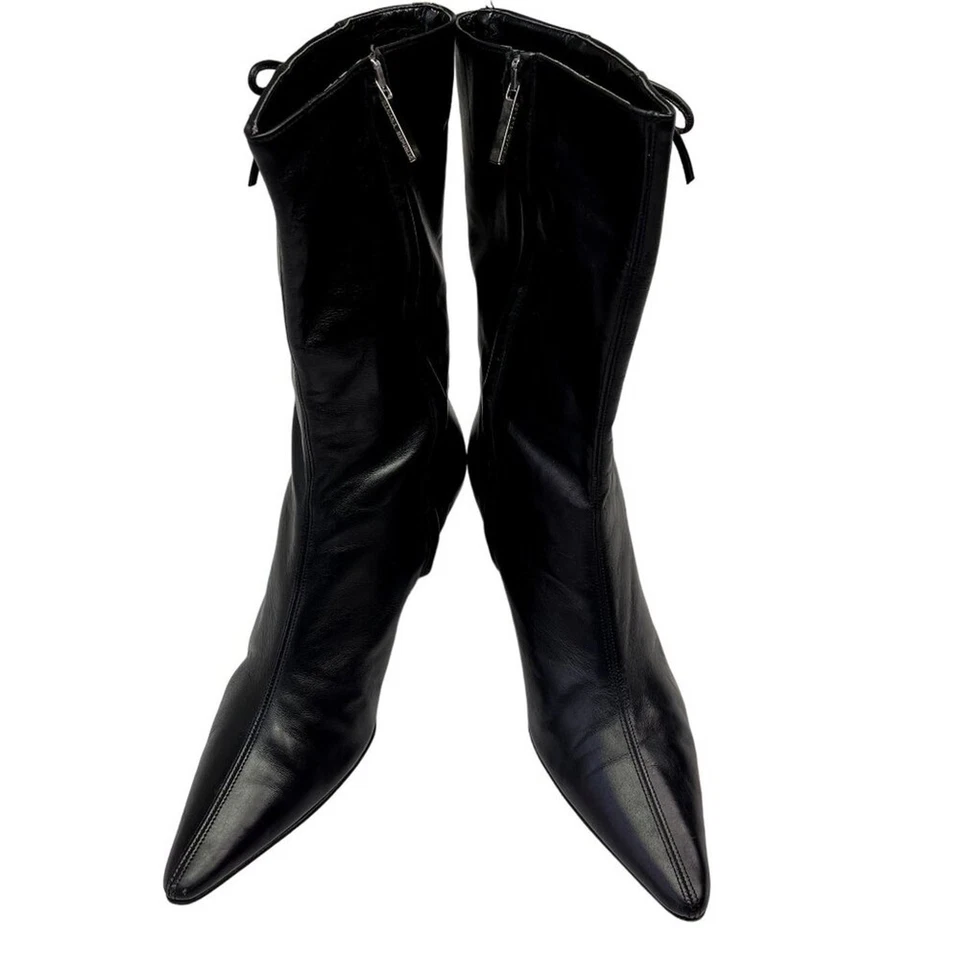 Banana Republic Botas Mujer 6.5 Negro Punta Gatito Corto Cuero Corsé Italia Foto 2 de 4