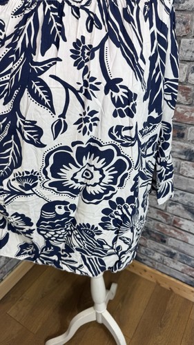 MADE IN ITALY White Blue Tropical Print Flute Sleeve Tunic Top One Size Boho - Picture 4 of 10