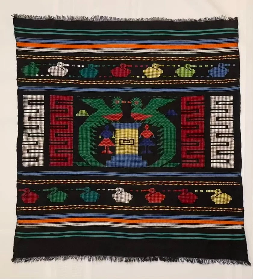 Handwoven Guatemalan Cotton Tabletop Wall Decor Green Exotic Bird Folk Art 24" - Image 4 of 4