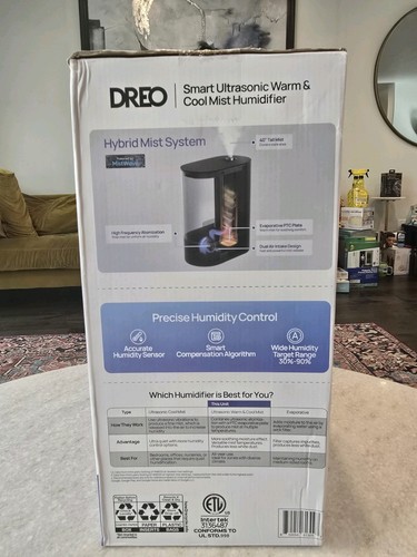DREO 1.6 Gal Smart Cool/Warm mist Humidifier 60 Hour Google/Alexa Compatible NEW - Picture 4 of 6