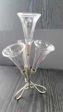 Vintage Epergne Trumpet Glass Metal Frame Centerpiece
