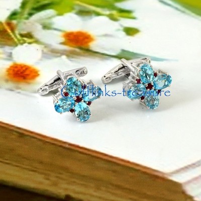 Natural Blue topaz & Ruby Gemstones with 925 Sterling Silver Cufflinks For Men's