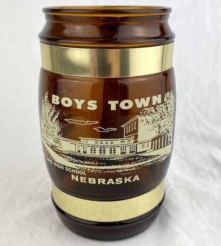 Vintage Siesta Ware Nebraska Boys Town Souvenir Mug Amber Glass Wood Handle