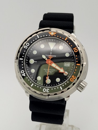 Mens POSEIDON Black 'Tuna' Divers Watch 30ATM WR SEIKO TMI NH35 Automatic Movt - Picture 2 of 19