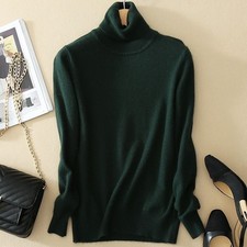 Women's Slim Knitted Turtleneck Cashmere Jumper Pullover Elasticity cozy Sweater