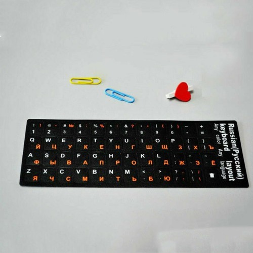 Russian Standard Keyboard Layout Sticker Orange Letters on Black Replacement - Photo 2/9