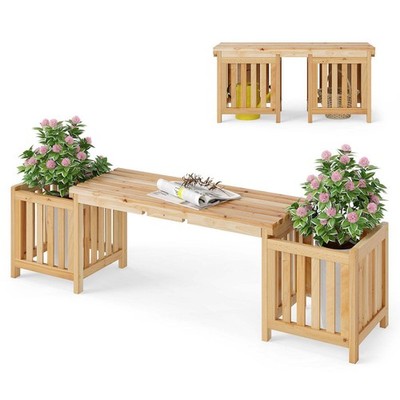 Terrassenbank aus Holz für 2 Personen mit Pflanzgefäß und 2 seitlichem Blumenkasten - Natur