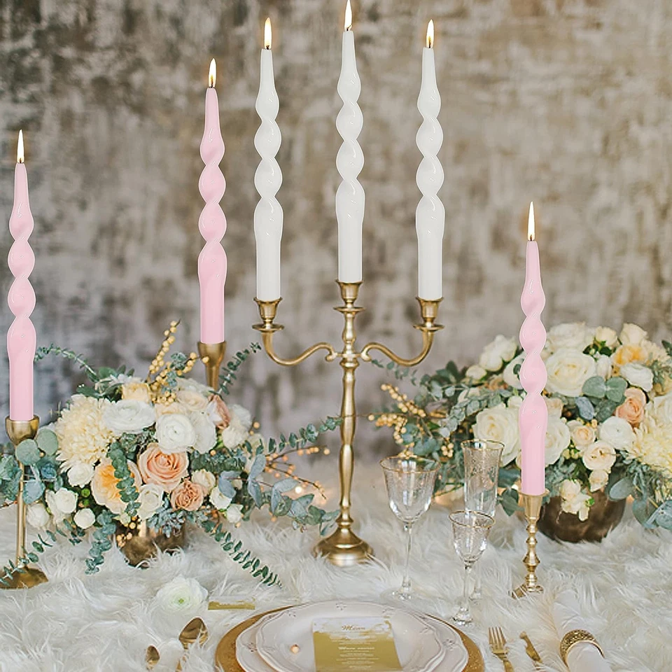 Juego de 8 velas cónicas en espiral blancas y rosas para boda 9,8 pulgadas Foto 2 de 4